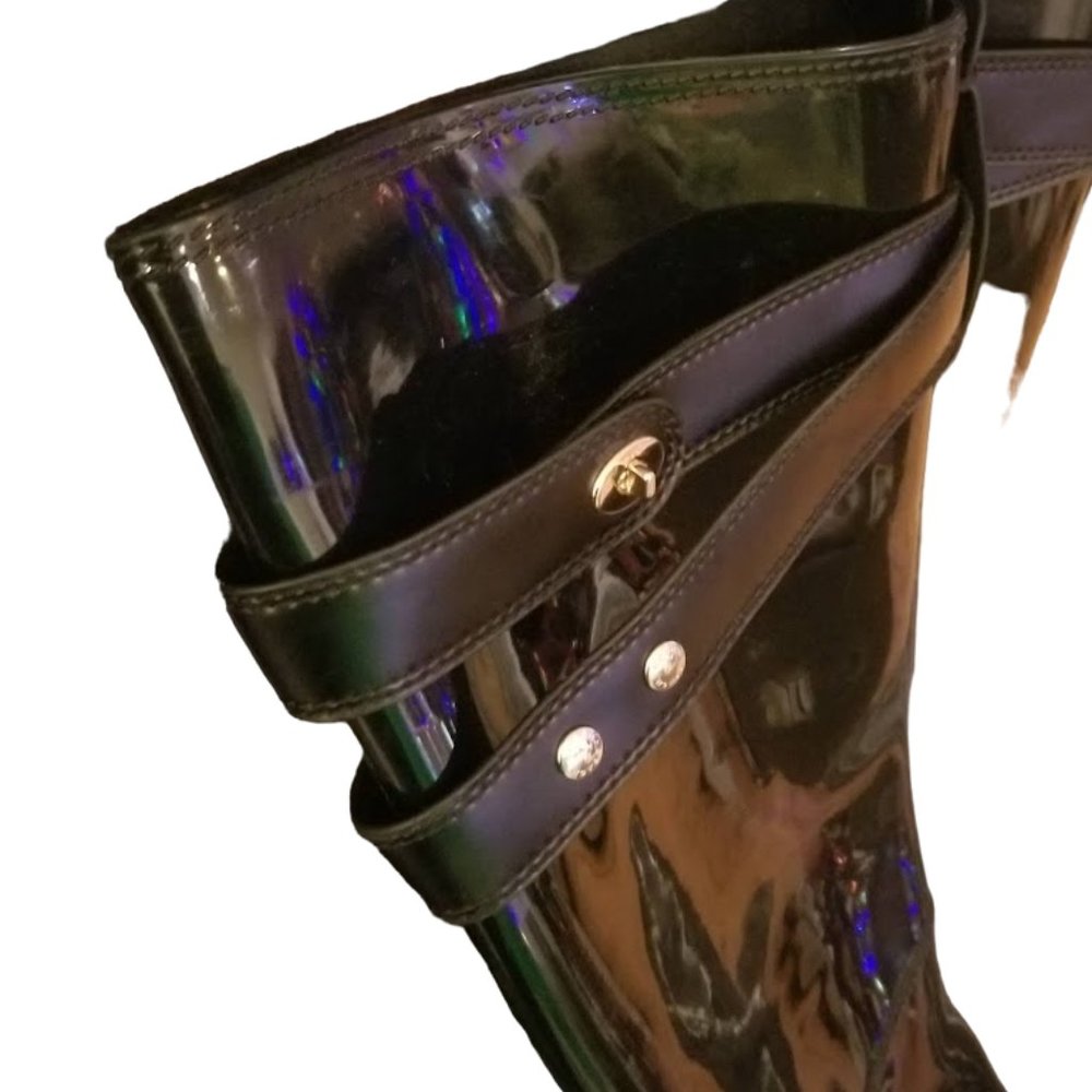 🖤🌧Coach🌧🖤 | HTF Size: 11 | Talia Tall Shiny Black Rain Boots | Gold Turnlock - Picture 3 of 12